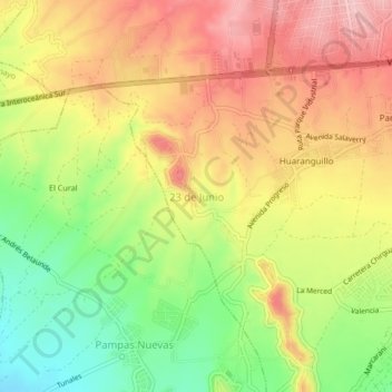 Mapa topográfico 23 de Junio, altitude, relevo
