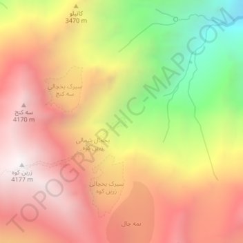 Mapa topográfico خدابره, altitude, relevo