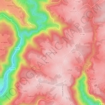 Mapa topográfico Aussinange, altitude, relevo
