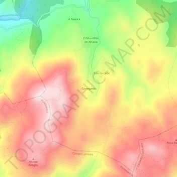 Mapa topográfico Cortegada, altitude, relevo