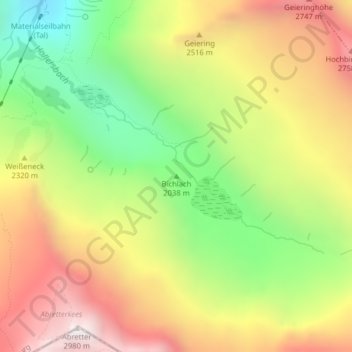 Mapa topográfico Bichlach, altitude, relevo