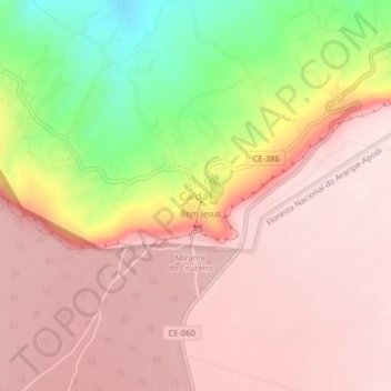 Mapa topográfico Caldas, altitude, relevo