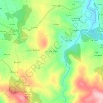 Mapa topográfico Castro de Abaixo, altitude, relevo