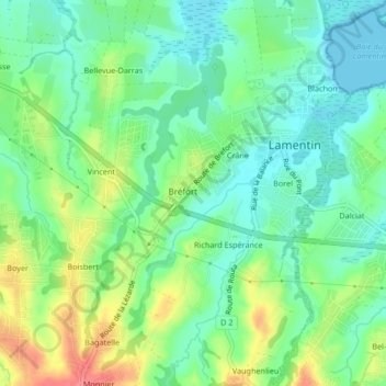 Mapa topográfico Bréfort, altitude, relevo