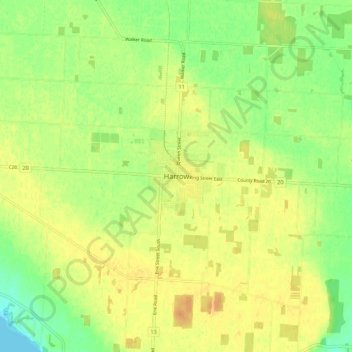 Mapa topográfico Harrow, altitude, relevo