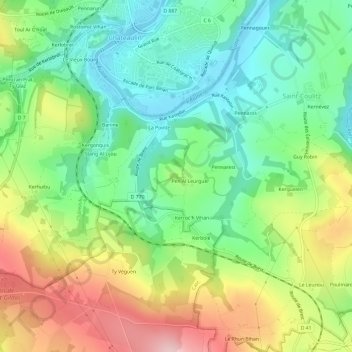 Mapa topográfico Pennarun, altitude, relevo