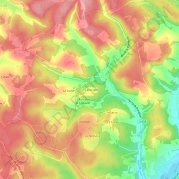 Mapa topográfico Les Granges, altitude, relevo