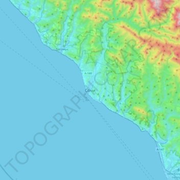 Mapa topográfico Sochi, altitude, relevo