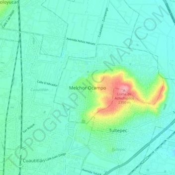 Mapa topográfico Melchor Ocampo, altitude, relevo