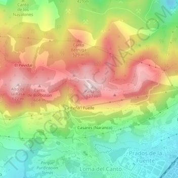 Mapa topográfico Cristo del Naranco, altitude, relevo