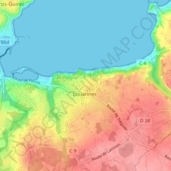 Mapa topográfico Calouar Bian, altitude, relevo