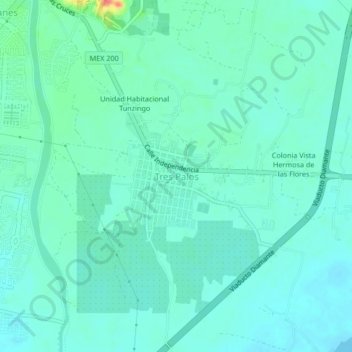 Mapa topográfico Tres Palos, altitude, relevo