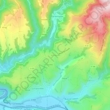 Mapa topográfico Le Causse, altitude, relevo