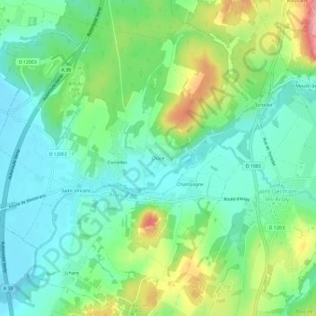 Mapa topográfico Chaze, altitude, relevo