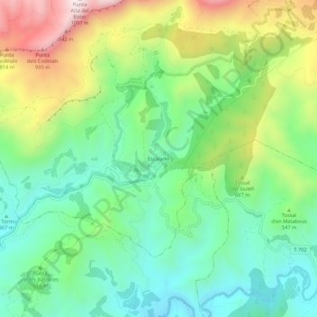 Mapa topográfico Escaladei, altitude, relevo