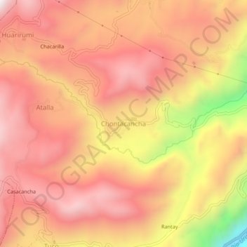 Mapa topográfico Chontacancha, altitude, relevo