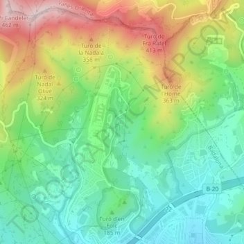 Mapa topográfico La Font del Pop, altitude, relevo