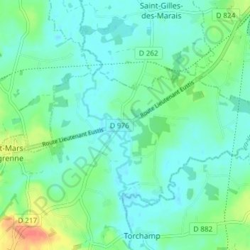 Mapa topográfico Le Pont d'Egrenne, altitude, relevo