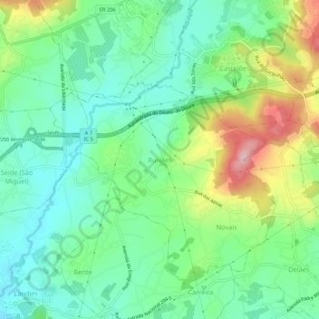 Mapa topográfico Ruivães, altitude, relevo