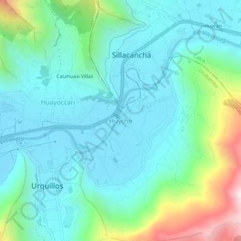 Mapa topográfico Huycho, altitude, relevo