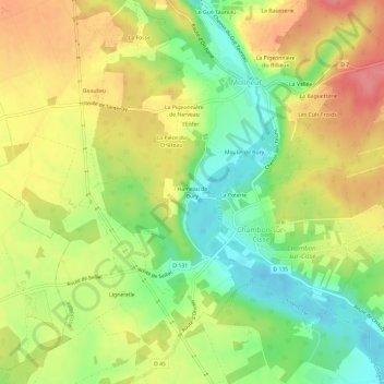 Mapa topográfico Hameau de Bury, altitude, relevo