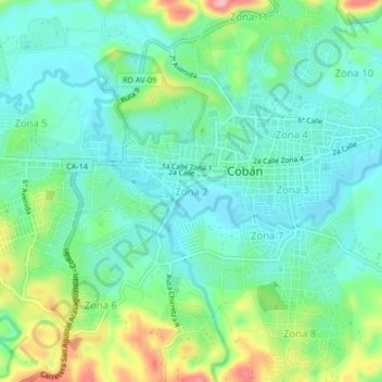 Mapa topográfico Zona 2, altitude, relevo