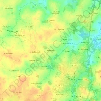 Mapa topográfico La Pinière, altitude, relevo