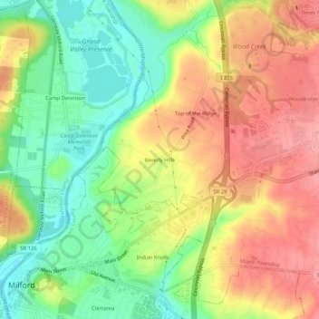 Mapa topográfico Beverly Hills, altitude, relevo
