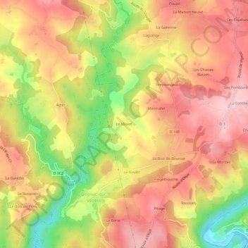Mapa topográfico Le Mialet, altitude, relevo