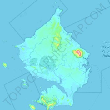 Mapa topográfico Pulau Natuna Besar, altitude, relevo