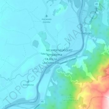 Mapa topográfico Ambalema, altitude, relevo