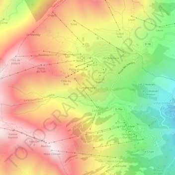 Mapa topográfico Comborsiere, altitude, relevo