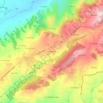 Mapa topográfico Le Planchet, altitude, relevo