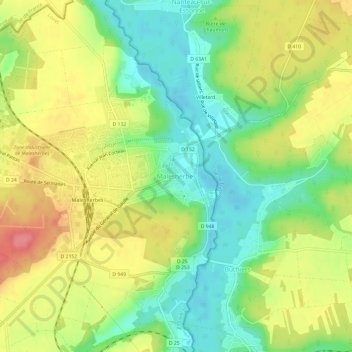 Mapa topográfico Malesherbes, altitude, relevo