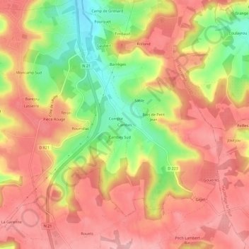 Mapa topográfico Cambes, altitude, relevo