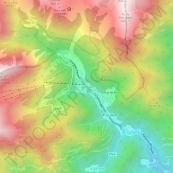 Mapa topográfico Arinsal, altitude, relevo
