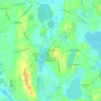 Mapa topográfico Camp Wampatuck, altitude, relevo