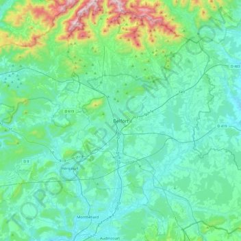 Mapa topográfico Belfort, altitude, relevo