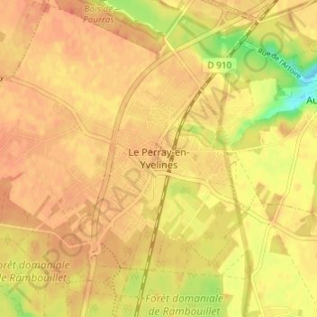 Mapa topográfico Le Perray-en-Yvelines, altitude, relevo