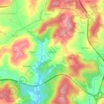 Mapa topográfico Ferrocinto, altitude, relevo
