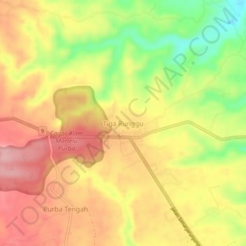 Mapa topográfico Tiga Runggu, altitude, relevo