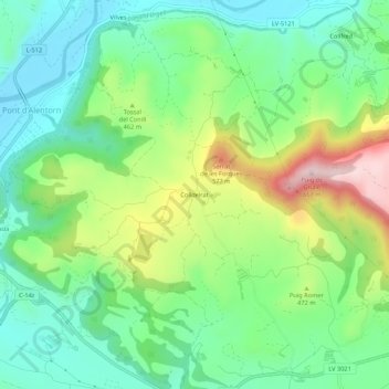 Mapa topográfico Colldelrat, altitude, relevo