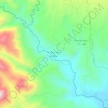 Mapa topográfico Wates Way Ratai, altitude, relevo