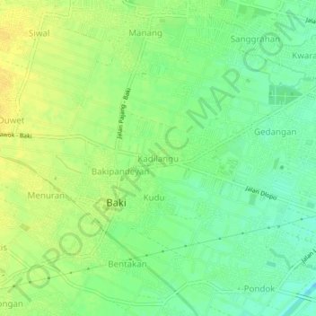 Mapa topográfico Kadilangu, altitude, relevo