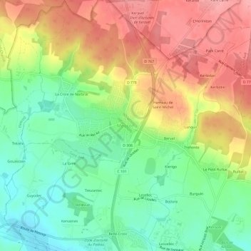 Mapa topográfico Meucon, altitude, relevo