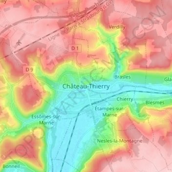 Mapa topográfico Château-Thierry, altitude, relevo