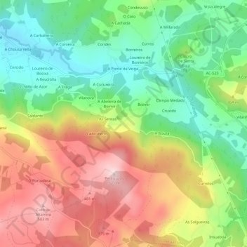 Mapa topográfico Encián, altitude, relevo