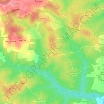 Mapa topográfico Le Cherpe, altitude, relevo