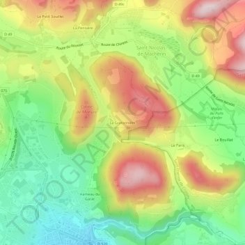 Mapa topográfico La Gratonnière, altitude, relevo