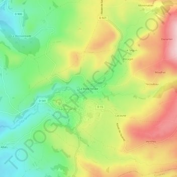 Mapa topográfico La Borie Neuve, altitude, relevo